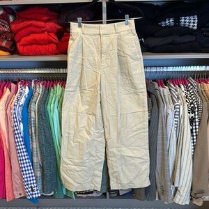Uniqlo tan linen/cotton blend back elastic waistband 4 pocket wide leg pants S